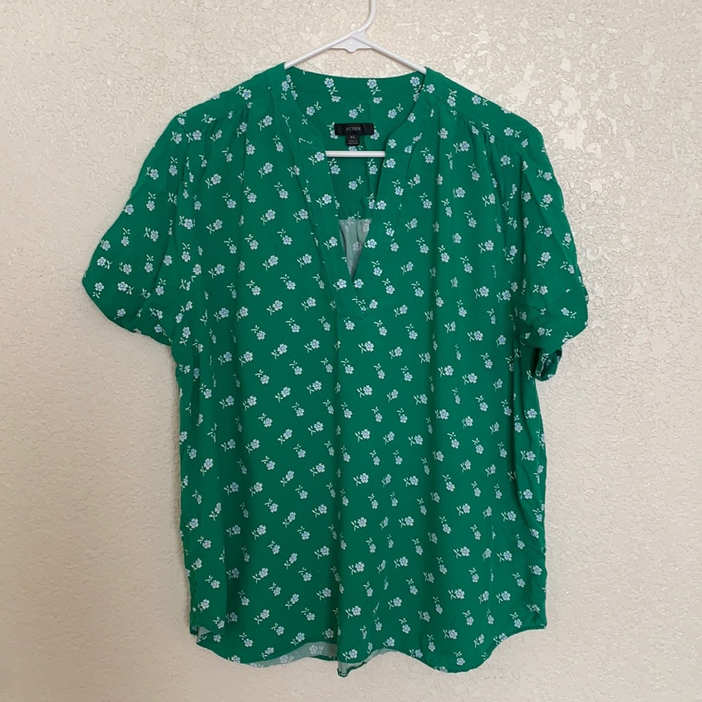 J. Crew Floral Drapey Band Collar Top